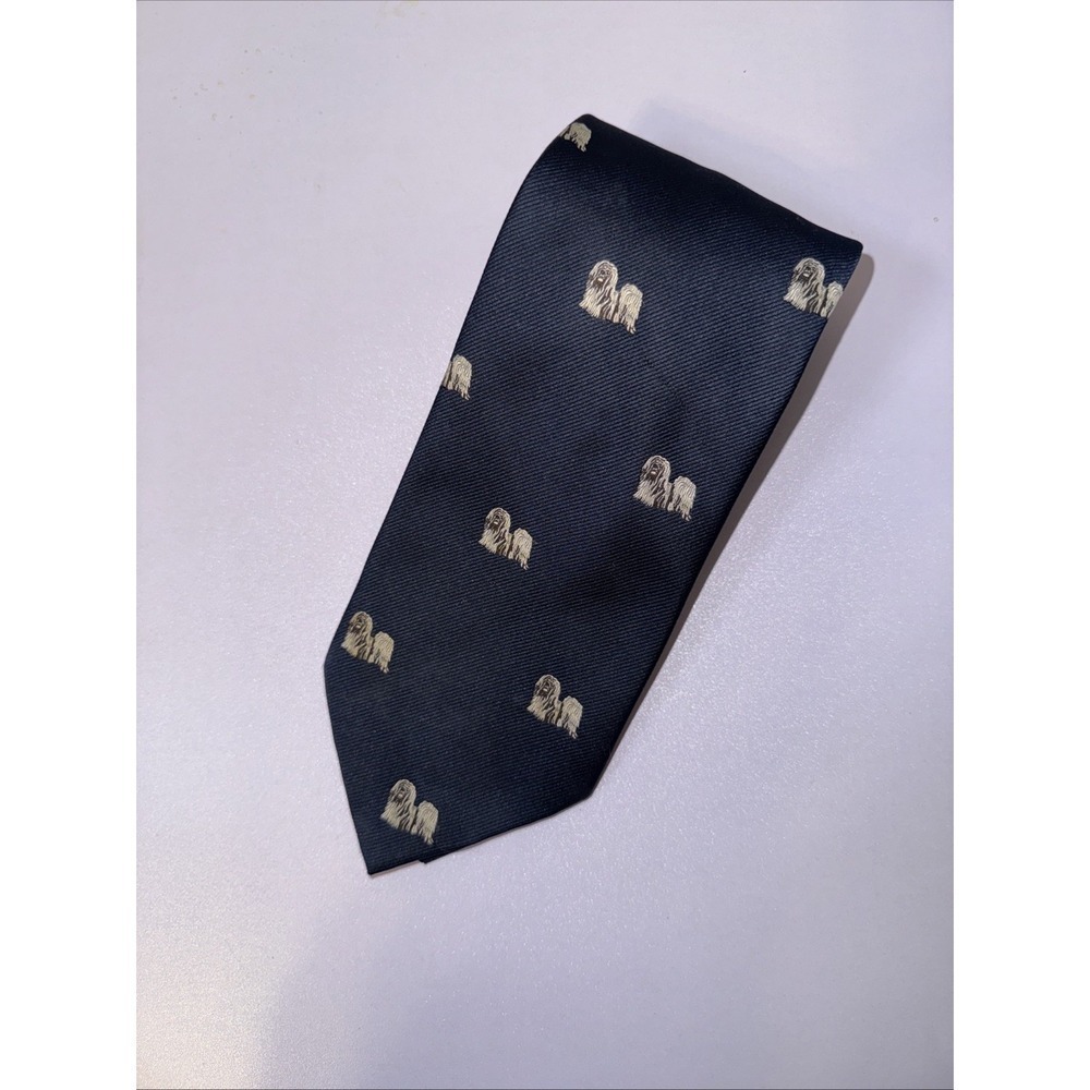 Vtg Chipp 2 Dog Wide Tie/ SHIH TZU/Navy Blue  4" x 56" (Short)